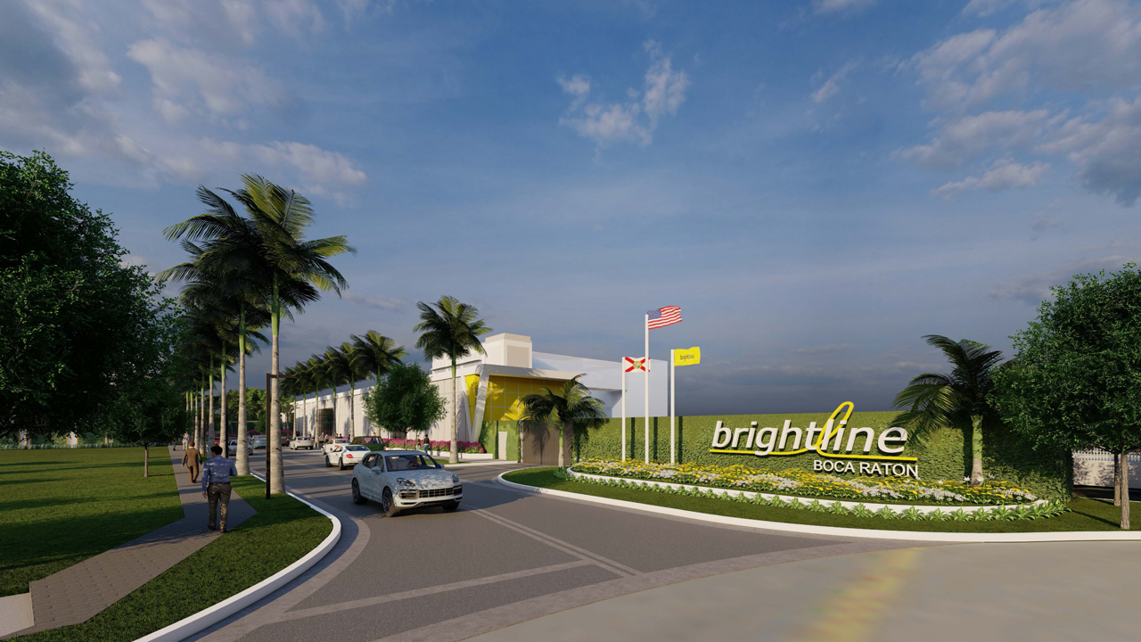 Kaufman Lynn Construction, Inc., is construction manager for Brightline’s Boca Raton Station project, which includes the 38,000 square-foot station located on a 1.8-acre site and a 455-space parking garage; Zyscovich Architects is station designer. (Rendering Courtesy of Brightline)