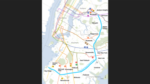 A proposed ‘Interborough Express’ transit service could use the existing 14-mile Bay Ridge Branch freight line—owned by MTA Long Island Rail Road and operated by New York & Atlantic—to link communities in Brooklyn and Queens that are not currently served by rail.