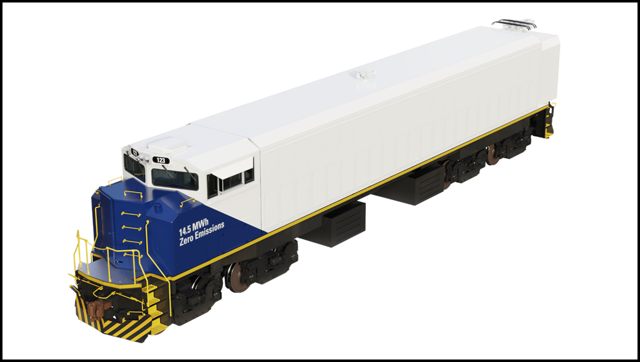 Progress Rail, a Caterpillar Company, is providing Fortescue Metals Group with two EMD® Joule battery-electric locomotives (rendering above) to transport iron ore to port in western Australia. (Rendering Courtesy of Progress Rail)