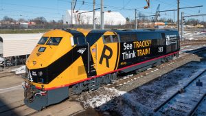 Amtrak’s P-42 diesel decked in OLI livery will run on its national network.