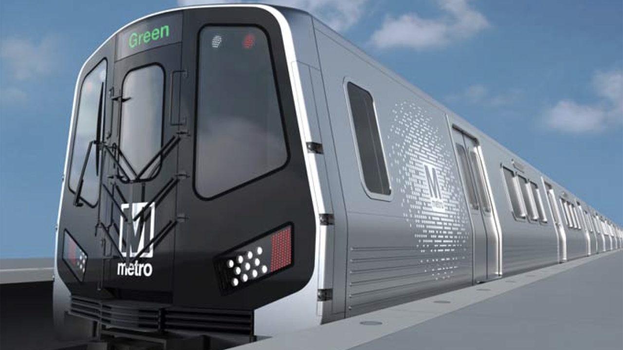 Pictured is an artist’s rendering of the new Hitachi Rail 8000-series railcars for WMATA, which will be built in Maryland.