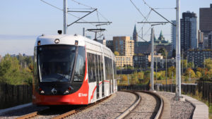 A westbound OC Transpo train approaches Bayview Station on Line 1 in Ottawa, Canada. (Photo: Courtesy, City of Ottawa)