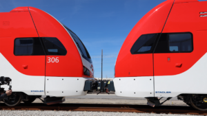 The first two of Caltrain’s Stadler-built KISS EMUs (electric multiple unit) are on their way to California.