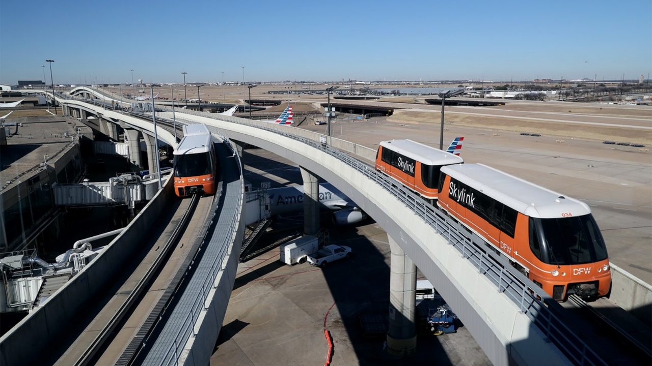 Pictured: Alstom’s Innovia automated people movers carrying riders at Dallas Fort Worth International Airport.