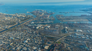 Aerial view of Pier B, courtesy of Port of Long Beach.