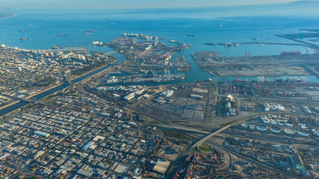 Aerial view of Pier B, courtesy of Port of Long Beach.