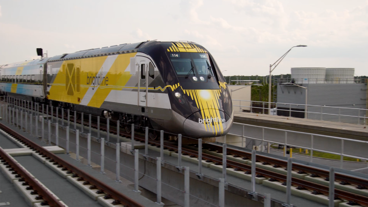 Brightline’s Bright Blue 2 rolled into the station at Orlando International Airport’s new Intermodal Terminal Facility for testing on May 17.