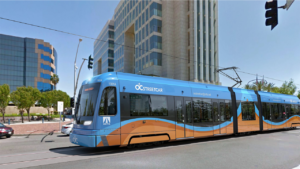 This artist rendering shows the concept for the OC Streetcar LRVs that will run through Santa Ana and Garden Grove, Calif. (Photo Courtesy OCTA)