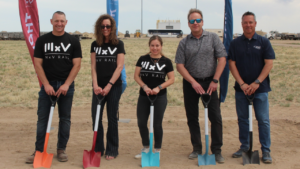 Pictured (left to right) at the High Speed Loop groundbreaking this month are MxV Rail’s senior management Shawn Vecellio, Tammy Bregar, Kari Gonzales, and Ken Laine, and PuebloPlex Director of Operations Chris Bolt.