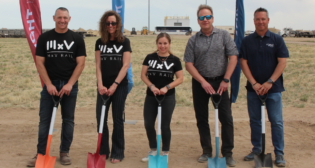 Pictured (left to right) at the High Speed Loop groundbreaking this month are MxV Rail’s senior management Shawn Vecellio, Tammy Bregar, Kari Gonzales, and Ken Laine, and PuebloPlex Director of Operations Chris Bolt.