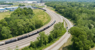 The Ports of Indiana-Jeffersonville has added four miles of track to accommodate unit train delivery to and from the port, along with two new rail loops connected to the waterfront intermodal facility. (Photo Courtesy of Ports of Indiana-Jeffersonville)