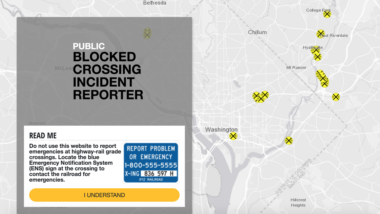 FRA in 2019 created the blocked crossing portal website, allowing the public to voluntarily submit information.