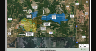 The Middle Georgia Megasite—adjacent to Georgia Highway 96 in Peach County—will be served by Norfolk Southern, which can access the Port of Savannah and Port of Brunswick in less than five hours. (Map Courtesy of Development Authority of Peach County, Ga.)