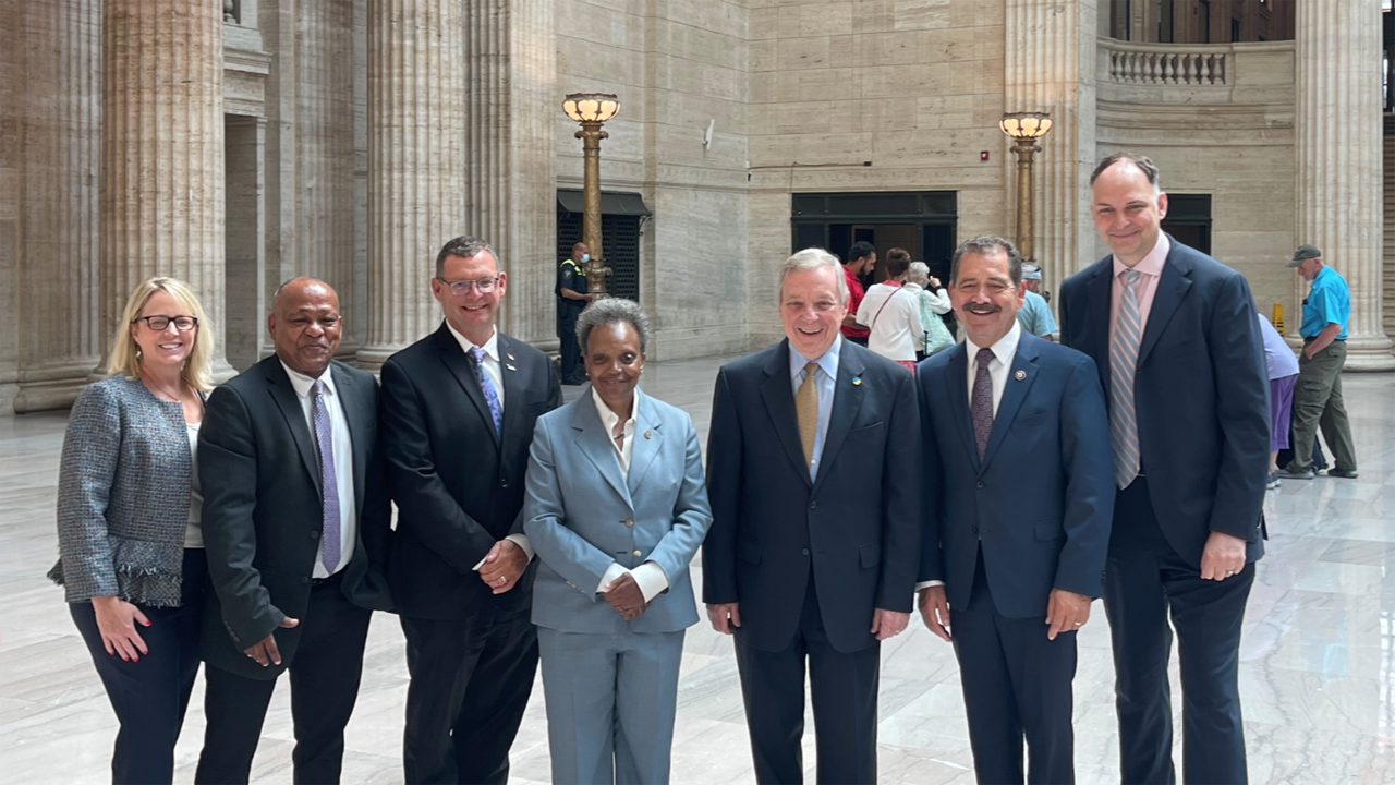 “It was a pleasure joining @RepChuyGarcia, @chicagosmayor, and local transportation leaders to announce a coalition of support for the Chicago Union Station Access Project. The $418M project will enhance the passenger experience and improve rail service throughout our region,” U.S. Senate Majority Whip Dick Durbin (D-Ill.) tweeted on July 7. (Photograph Courtesy of Sen. Durbin via Twitter)