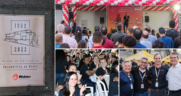 Wabtec Corporation employees gathered this week to celebrate 60 years of locomotive production in Brazil. (Photo Collage Courtesy of Wabtec, via Twitter)