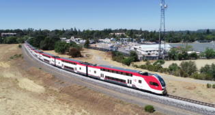 Caltrain on Aug. 22 reported that its third and fourth EMUs of 19 on order have arrived at the Centralized Equipment and Maintenance Facility in San Jose. (Photograph Courtesy of Caltrain, via Twitter)