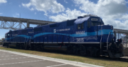 Watco’s newest short line, the 63-mile Texas Coastal Bend Railroad serving the Port of Corpus Christi, unveiled two locomotives emblazoned with the Port logo on Aug. 2. (Photograph Courtesy of Watco)