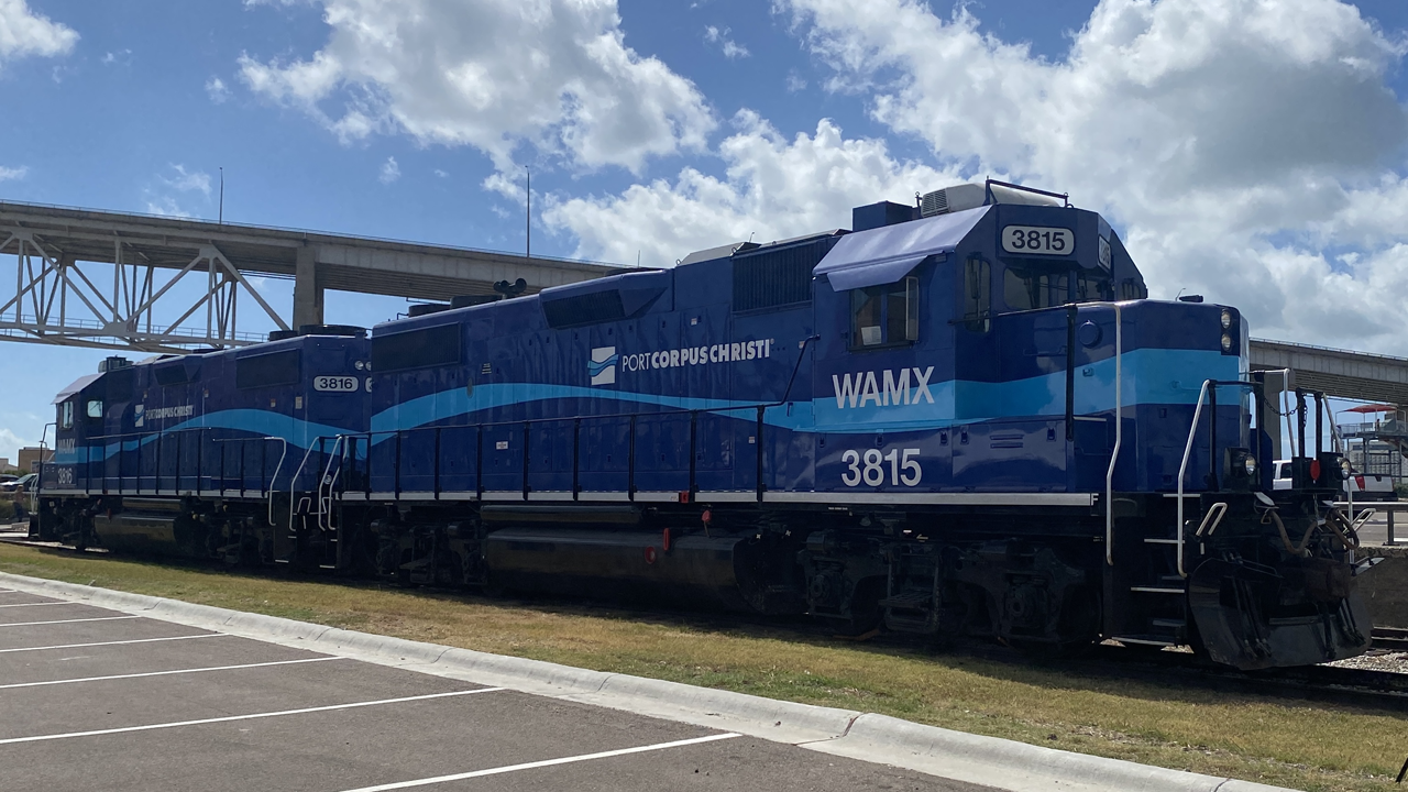 Watco’s newest short line, the 63-mile Texas Coastal Bend Railroad serving the Port of Corpus Christi, unveiled two locomotives emblazoned with the Port logo on Aug. 2. (Photograph Courtesy of Watco)