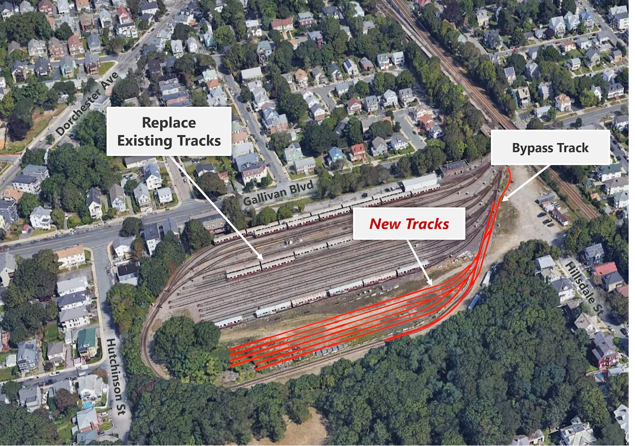 An aerial view of the work that will take place during the Codman Yard project.
