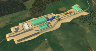 Conceptual design of the 30,000 metric-ton-per-year Tennessee Lithium plant, to be served by CSX. (Rendering Courtesy of Piedmont Lithium)