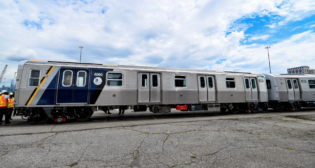 MTA New York City Transit showed off the first five new Kawasaki R211 rapid transit cars at the South Brooklyn Interchange Yard on July 1, 2021. (Marc A. Hermann / MTA)