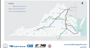 Map of the “Transforming Rail in Virginia” initiative