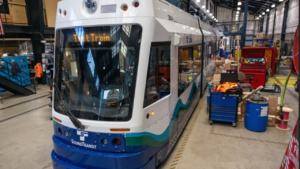 The final Brookville LRV to support Sound Transit’s T Line Hilltop Tacoma Link Extension has arrived in Tacoma, Wash. (Photograph Courtesy of Sound Transit)