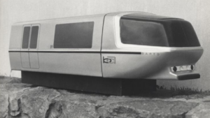 An image of a 1/12 scale model of a BART railcar prototype from the 1960s. (Sundberg-Ferar Image, Courtesy of BART)