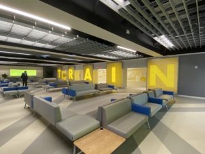 SMART lounge inside the new Aventura Station . Courtesy of Brightline, via Twitter.