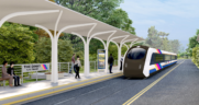 A New Jersey Transit study, released in November, found that a dedicated transit roadway with embedded light rail is the preferred alternative to current Princeton Junction commuter rail service. (Rendering Courtesy of NJT’s Princeton Transitway Study: Preliminary Concept Analysis.)