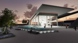 The $47 million Newport News Transportation Center (rendering above) is slated to open in late 2023. Partnering on the project are the city of Newport News, Virginia Passenger Rail Authority, Virginia Department of Rail and Public Transportation, and Virginia Department of Transportation.