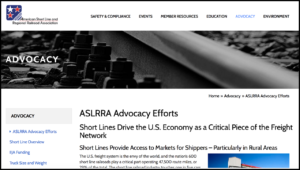 ASLRRA now offers an Advocacy section of its website with separate pages for important freight rail issues.