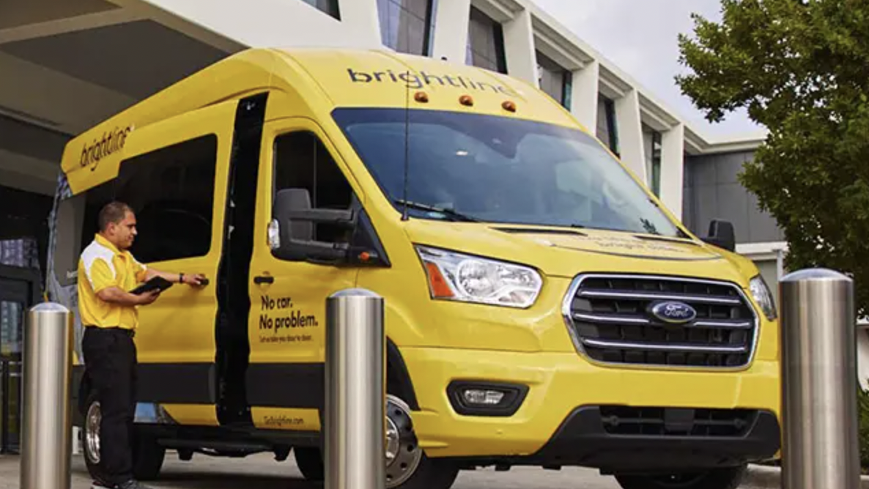 Brightline has expanded its first and last mile service, offering riders new bi-directional fixed-route shuttles between its passenger rail stations and Miami International Airport (MIA), Fort Lauderdale/Hollywood International Airport (FLL) and Miami Beach. (Brightline Photograph)