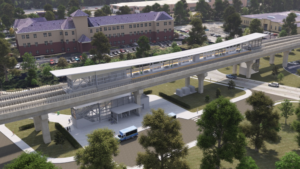 SEPTA’s King of Prussia Rail project would have extended the existing Norristown High Speed Line (NHSL) four miles into King of Prussia, providing a “one-seat” ride from any station along the NHSL. (SEPTA Rendering)