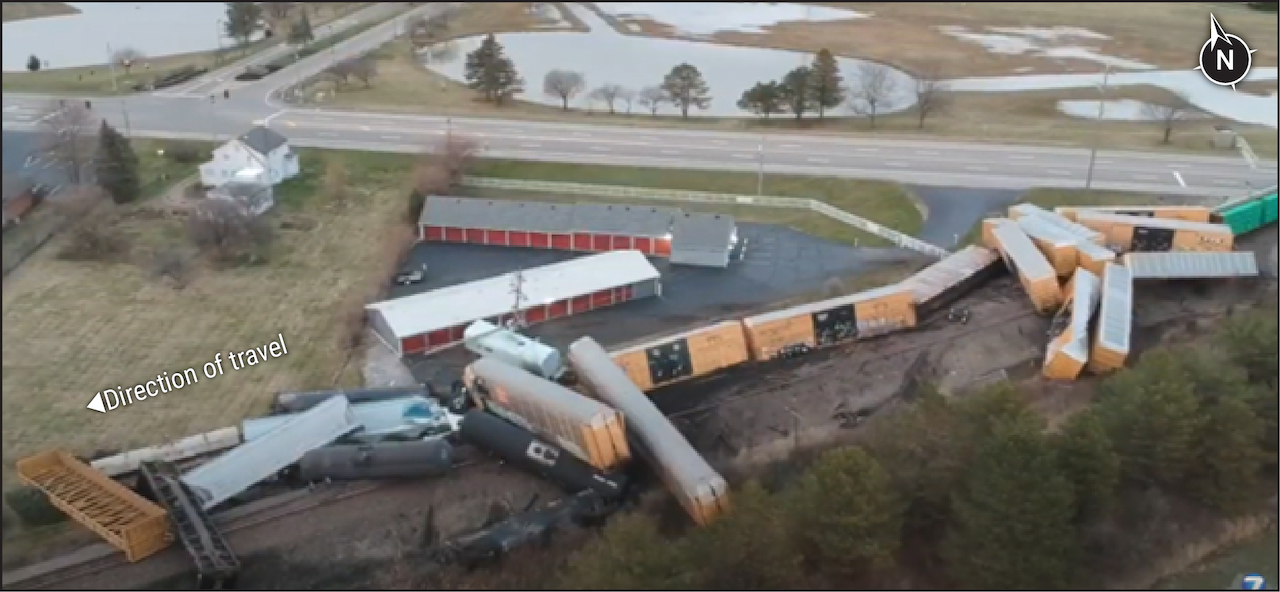 ​Aerial view of March 4 derailment. (Courtesy of Clark County Emergency Management Agency)​​