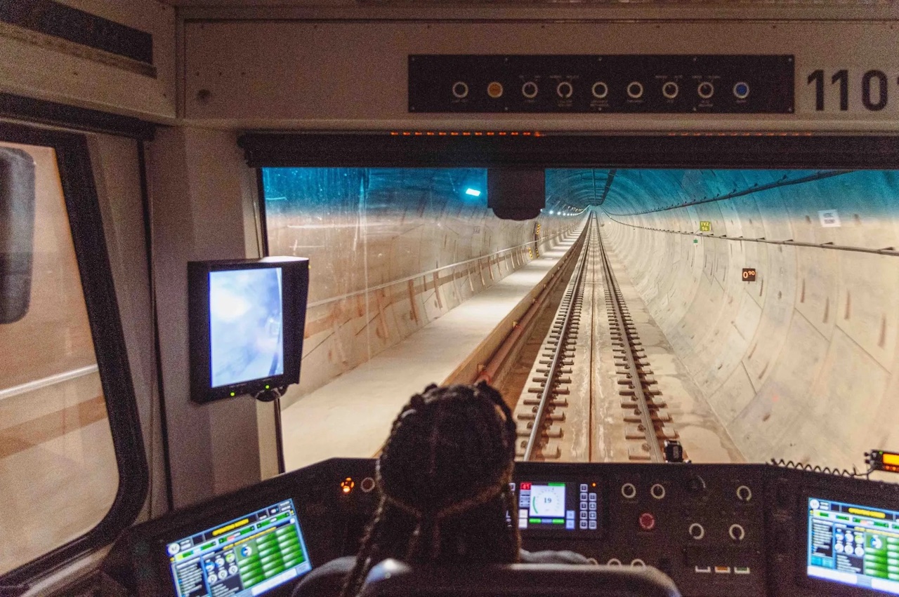 View from the front of the train of the new light rail tunnel under downtown L.A. (Metro photo)