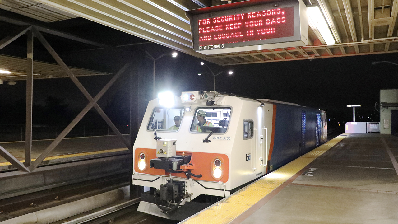The MERMEC-built rail inspection vehicle uses lasers, sensors, cameras, measuring systems, and data management systems to create a comprehensive profile of the track, all while traveling at speeds of up to 70 mph, according to BART. (BART Photograph)
