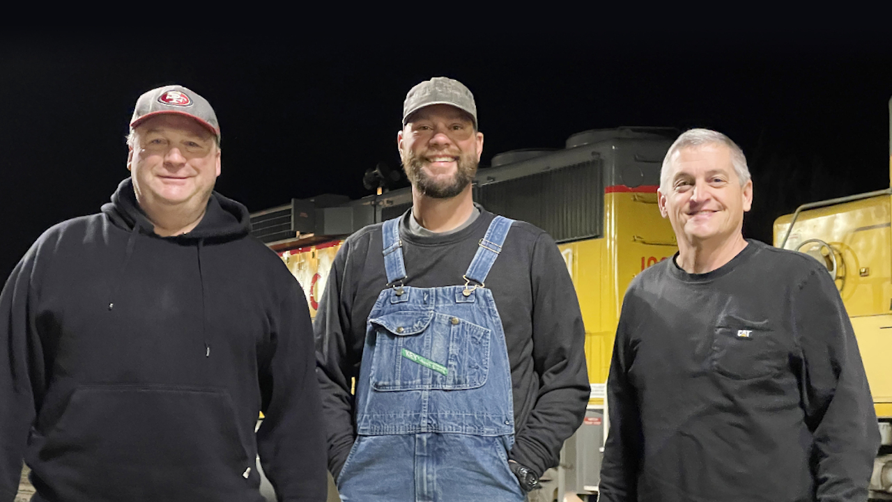 Northern California Service Unit team members providing local service to 19 customers in Redding, California. From left, Union Pacific employees Ralph Chase, locomotive engineer; Justin Laird, conductor; and Kevin Koschnick, brakeperson.