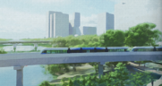 Rendering of a new light rail bridge crossing Lady Bird Lake. (Austin Transit Partnership)