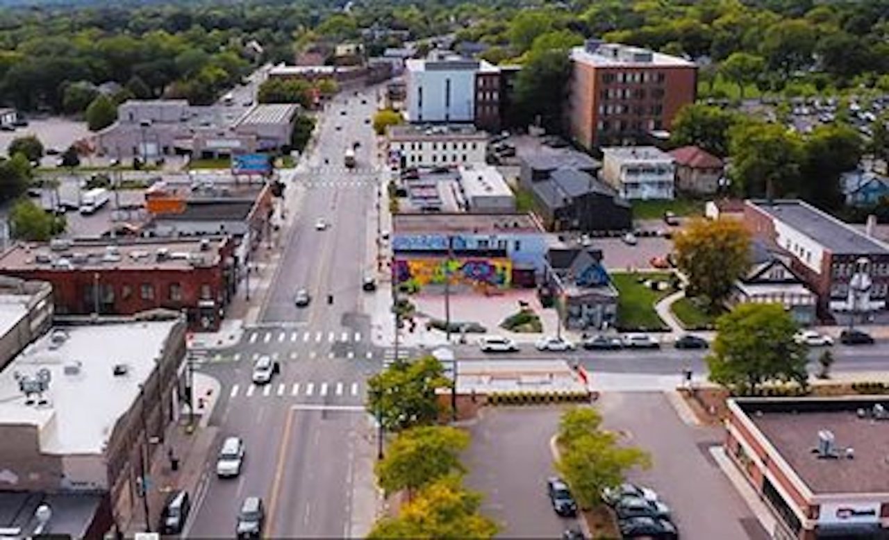 Aerial photo of a portion of West Broadway Avenue in north Minneapolis, the proposed route of the Blue Line light rail extension. (Met Council)