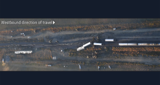 Aerial view of the Amtrak Empire Builder derailment scene, Sept. 25, 2021. (NTSB Report Photograph, Courtesy of the Billings Gazette)