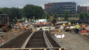 “The @PurpleLineMD is a complex project that has seen its share of complications including the set aside of environmental documentation in 2016 & bringing on a new design-build contractor in 2022 to complete work that had sat dormant for 2 years,” Maryland Transit Administrator Holly Arnold reported in a Twitter post on July 14. The agency and Purple Line Transit Partners are facing further delays and seeking approval for a new opening date: spring 2027. (Photograph Courtesy of Holly Arnold, via Twitter)