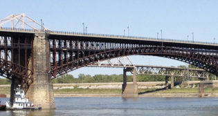 Figure 1: The Eads Bridge in St. Louis, Mo. Opened in 1874, it is the oldest bridge in active service over the Mississippi River. It carries both railway and highway traffic. (Courtesy of Gary T. Fry.)