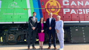 From Left to Right: Kyle Mulligan, Assistant Vice President - Operations Technology, CPKC; Rebecca Schulz, Minister of Environment and Protected Areas; Justin Riemer, Federal Minister of Energy and Natural Resources; and Laura Kilcrease, CEO, Alberta Innovates announce new hydrogen funding.