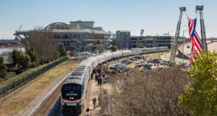 More than 300 people rode Amtrak’s Gulf Coast Inspection Train (pictured) from New Orleans to Jacksonville, Fla., in February 2016, as part of an ongoing effort to restore passenger rail service along the Gulf Coast, which was disrupted by Hurricane Katrina in 2005 and never resumed. (Marc Glucksman, Amtrak)