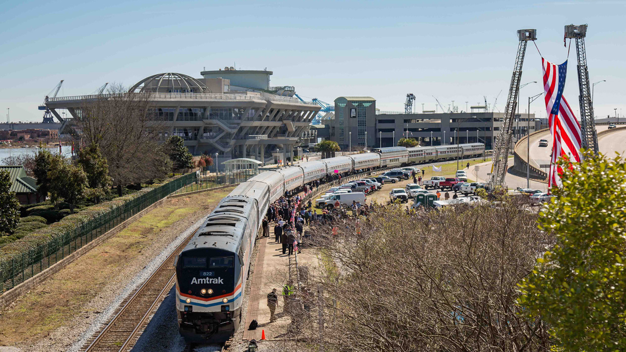 More than 300 people rode Amtrak’s Gulf Coast Inspection Train (pictured) from New Orleans to Jacksonville, Fla., in February 2016, as part of an ongoing effort to restore passenger rail service along the Gulf Coast, which was disrupted by Hurricane Katrina in 2005 and never resumed. (Marc Glucksman, Amtrak)