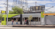 Valley Metro’s three-mile, 14-stop Tempe (Ariz.) Streetcar system opened in 2022, serving such destinations such as Tempe Beach Park, Marina Heights, Gammage Auditorium and Arizona State University sports facilities (see map below), and offering links to existing light rail service. (Valley Metro Photograph)