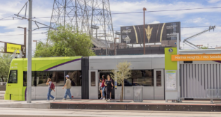 Valley Metro’s three-mile, 14-stop Tempe (Ariz.) Streetcar system opened in 2022, serving such destinations such as Tempe Beach Park, Marina Heights, Gammage Auditorium and Arizona State University sports facilities (see map below), and offering links to existing light rail service. (Valley Metro Photograph)