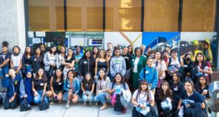 A photo of the attendees who participated in the Girls in Motion Fall 2023 Summit, hosted at BART Headquarters on Thursday, Oct. 19, 2023. Photo courtesy of Conner L’Hommedieu of Kimley-Horn.