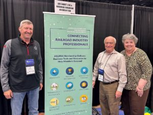 ASLRRA staff members (L to R) JR Gelnar, Mike Ogborn and Kathy Keeney managed the Association’s booth at Railway Interchange 2023.
